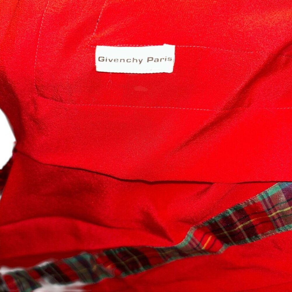 Givenchy red Scottish Stewart Plaid Designer holiday silk shawl scarf wrap - Picture 2 of 6